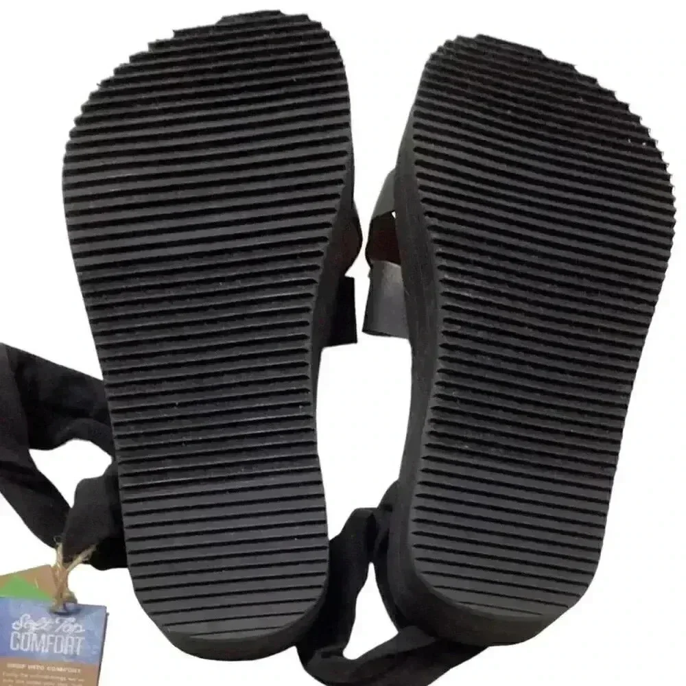 Sanuk Highland Sling ST Soft Top Womens 9 Black Platform Sandals Slip On NEW